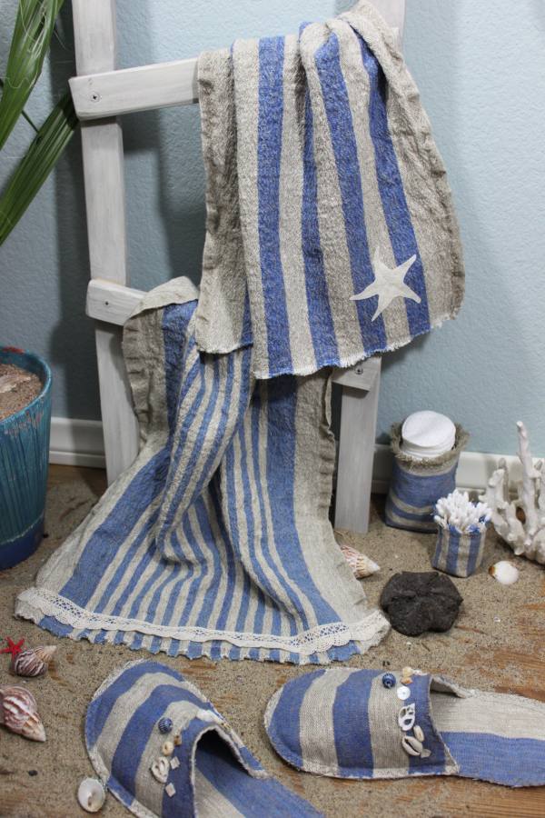 IL073 841 BLUE WIDE STRIPE - 100% Linen