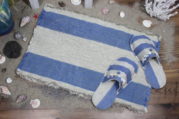 IL073 841 BLUE WIDE STRIPE - 100% Linen