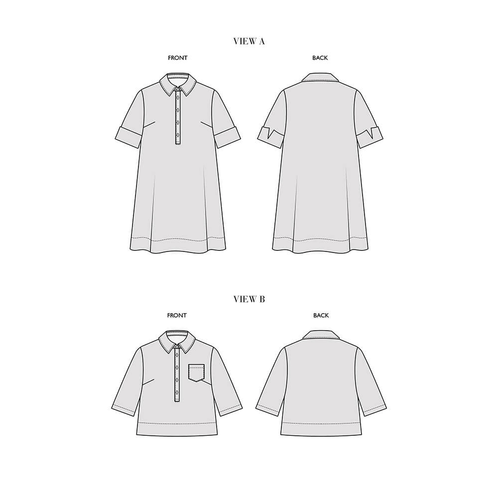 Bruna Pattern Collection - Short Dress, Long Dress, and Shirt, Type - Premium Paper, Single Size - 10 to 16