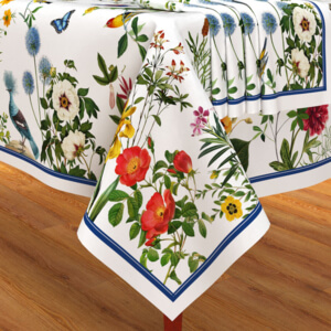 Flowers and Birds Tablecloth and Set of 4 Napkins