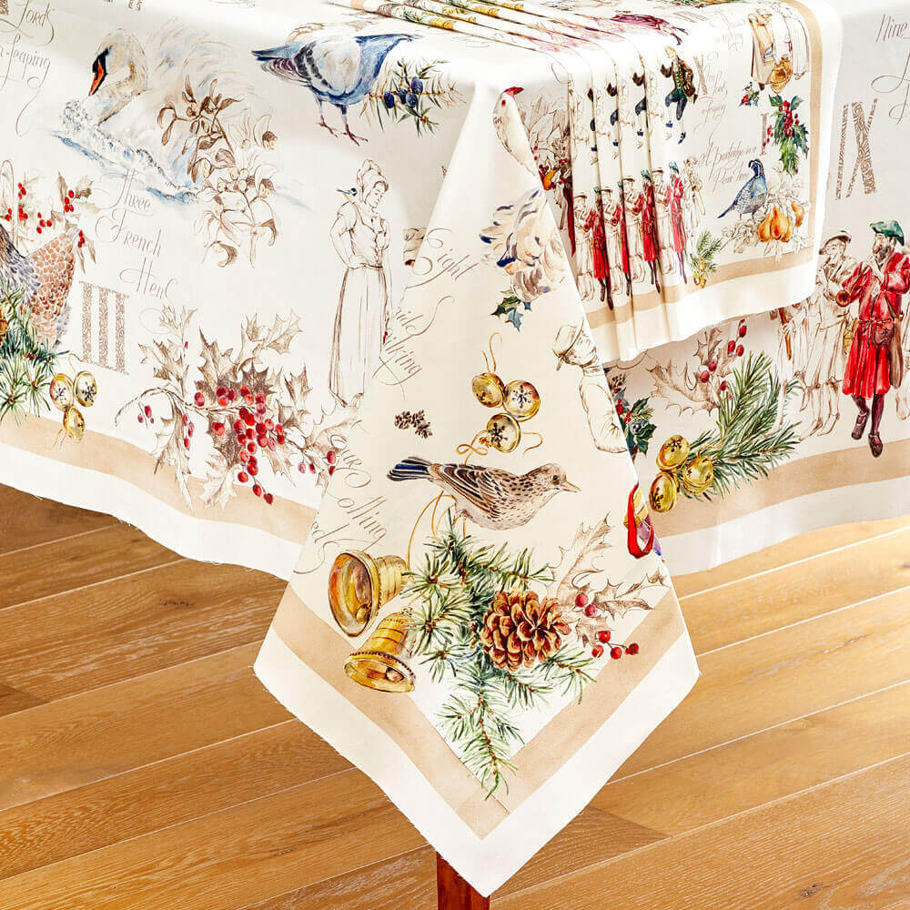 Sewing kits - 12 Days of Christmas Tablecloth and Set of 4 Napkins