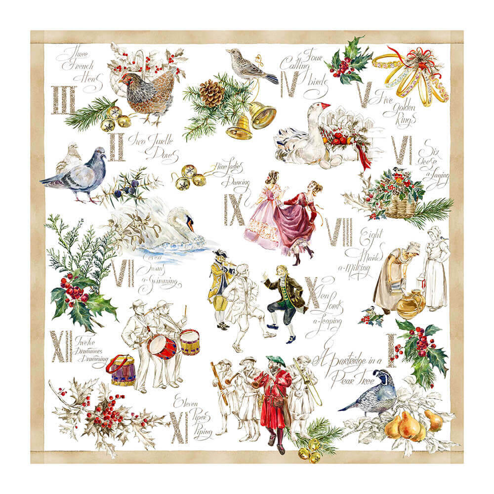 12 Days of Christmas Tablecloth and Set of 4 Napkins