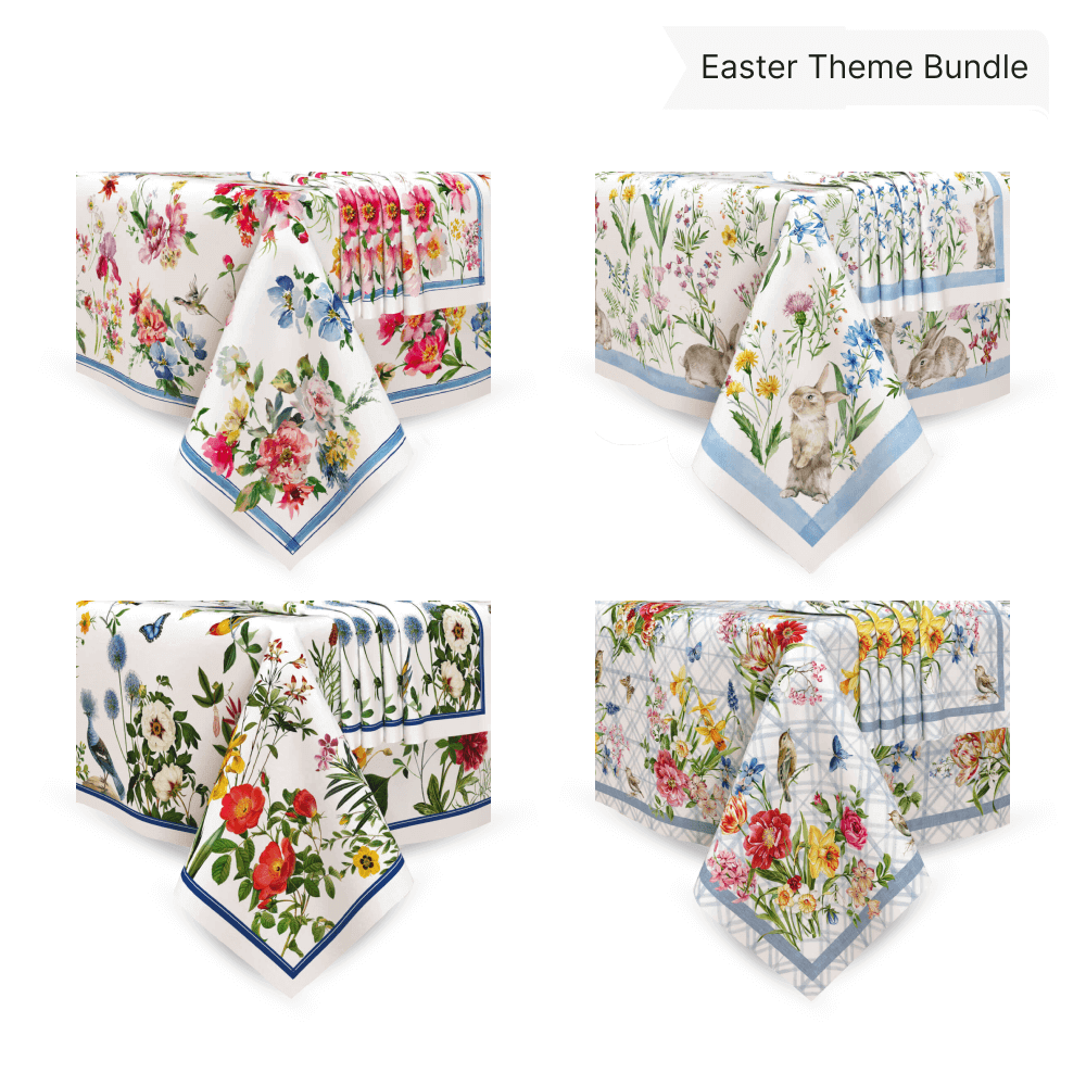 Easter Theme Bundle Tablecloth and Set of 4 Napkins - 4 Designs