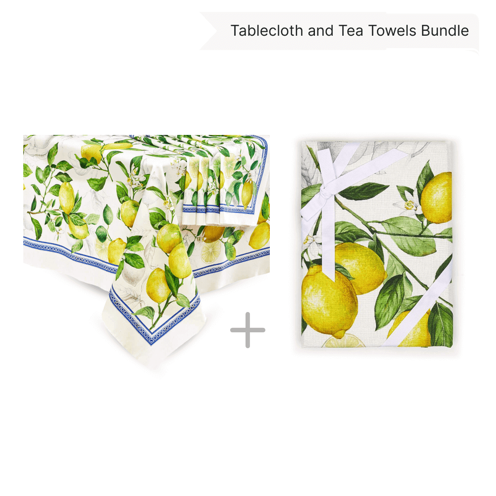 Farmers Lemon Tablecloth Accompanied by a set of 4 Napkins and Two Tea Towels