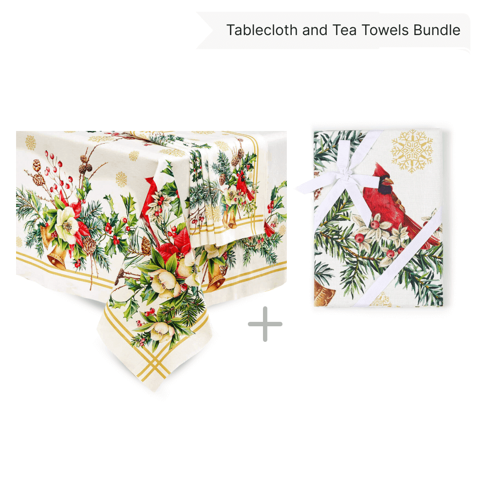 Cardinal Tablecloth Accompanied by a set of 4 Napkins and Two Tea Towels