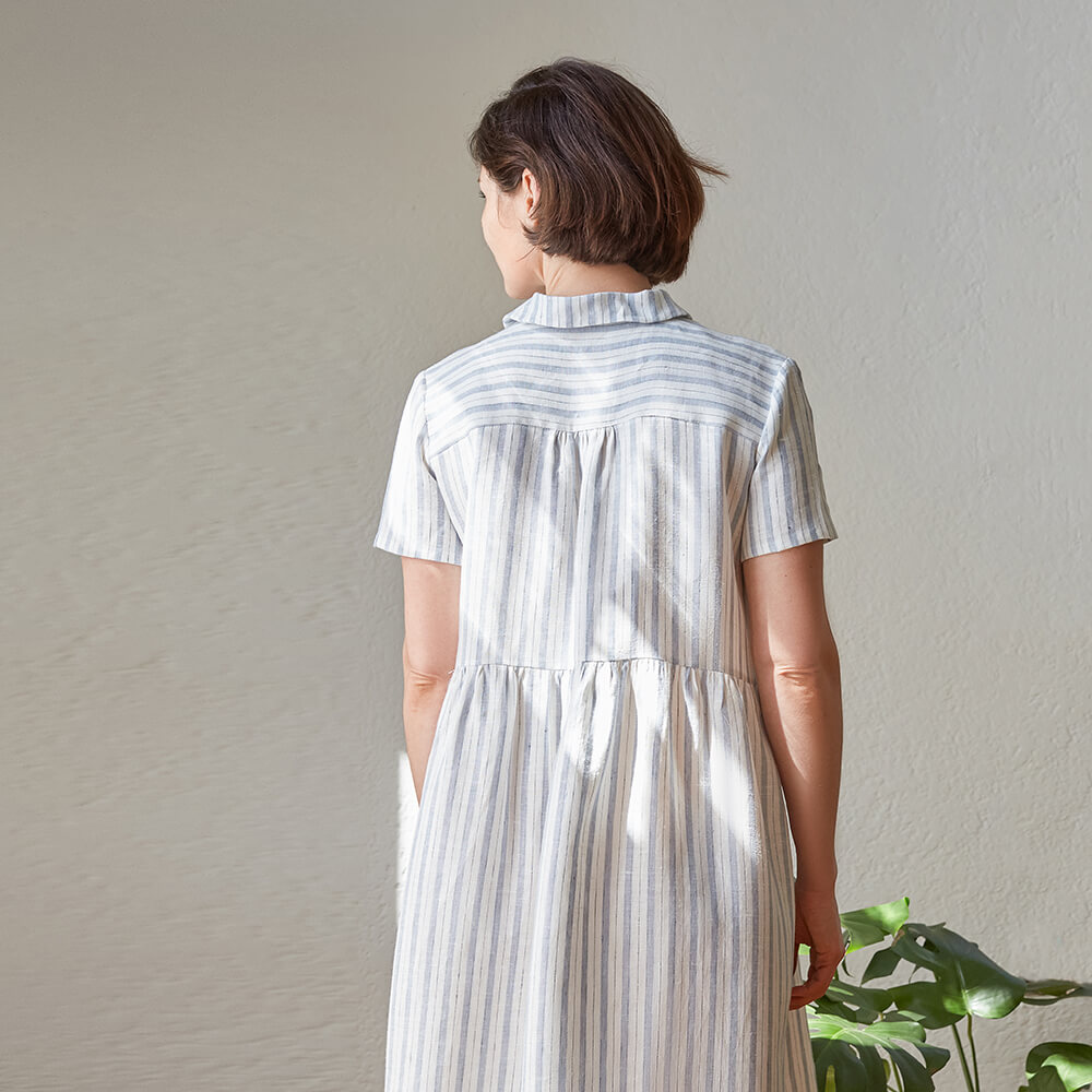 Fabrics-store.com: Jane — Gathered Shirt Dress With Notched Collar ...