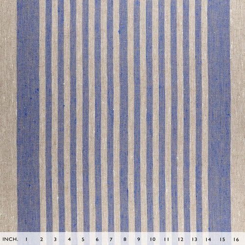 IL073 Narrow Width 100% Linen Fabric  - 840 Blue Thin Stripe