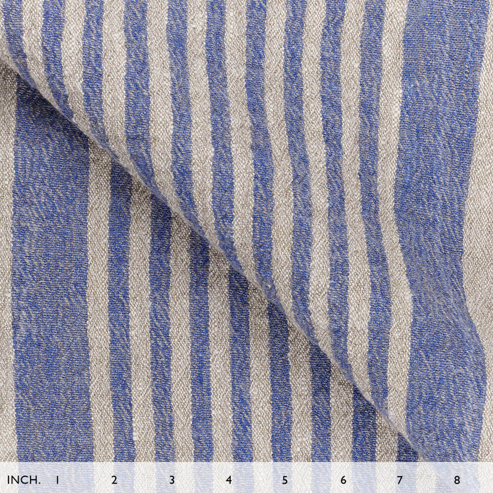 IL073 Narrow Width 100% Linen Fabric  - 840 Blue Thin Stripe