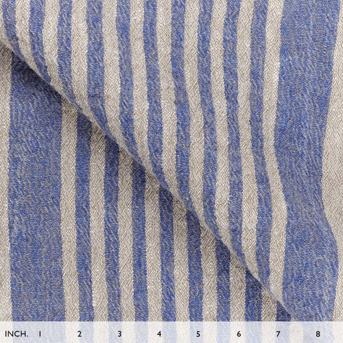 IL073 Narrow Width 100% Linen Fabric  - 840 Blue Thin Stripe