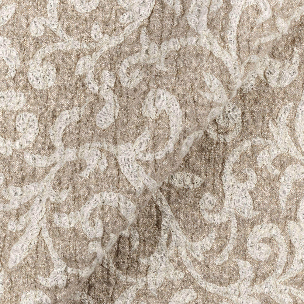 IL002 Textured Jacquard Ivory-natural - Scrolls 100% Linen Fabric