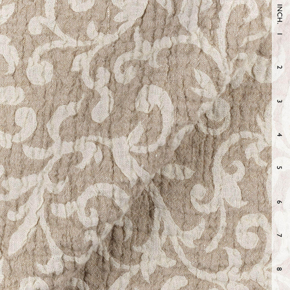 IL002 Textured Jacquard 100% Linen Fabric Ivory-natural - Scrolls