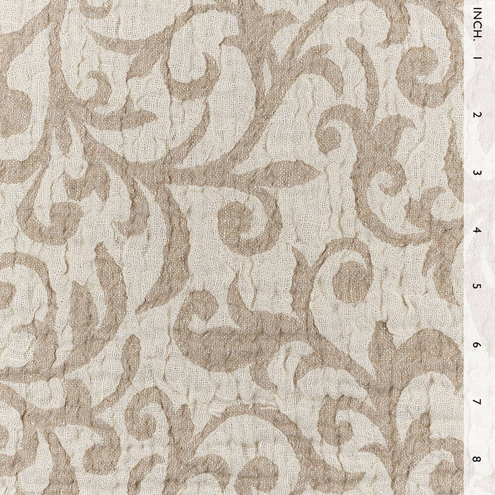 IL002 Textured Jacquard 100% Linen Fabric Ivory-natural - Scrolls