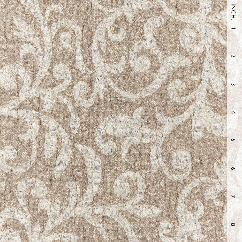 IL002 Textured Jacquard 100% Linen Fabric Ivory-natural - Scrolls