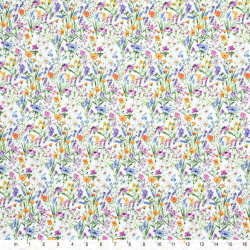 IC012 Poplin 100% Cotton Fabric White / Mlt Mary Softened