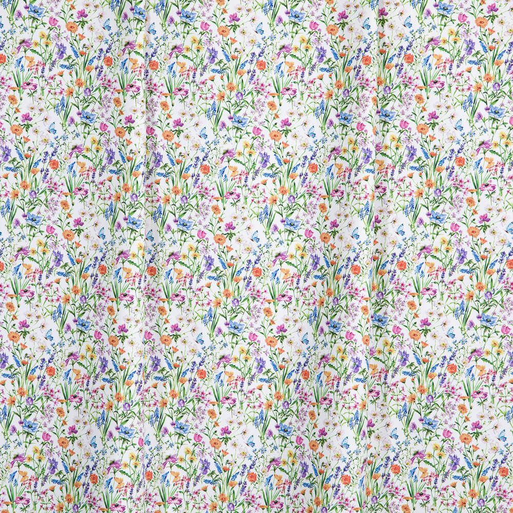 IC012 Poplin 100% Cotton Fabric White / Mlt Mary Softened