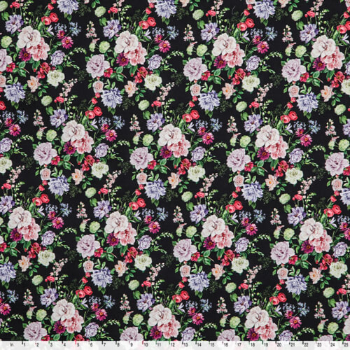 Fabric IC012 Poplin 100% Cotton Fabric Black / Mlt Miranda Softened