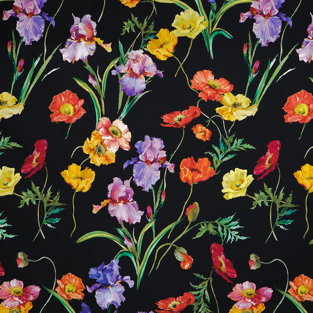 IC012 Poplin Black / Mlt Barbara 100% Cotton Fabric