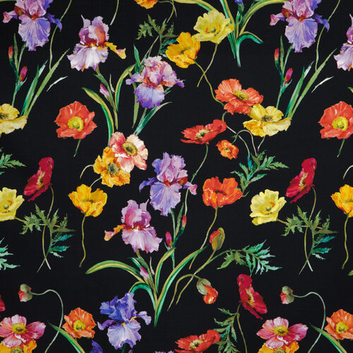 IC012 Poplin Black / Mlt Barbara 100% Cotton Wholesale Fabric by the Bolt