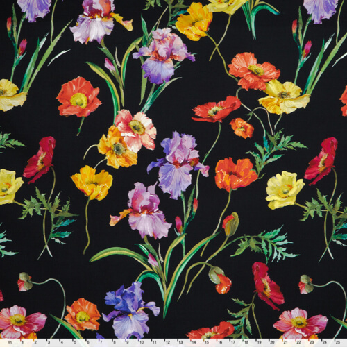 IC012 Poplin 100% Cotton Fabric Black / Mlt Barbara Softened