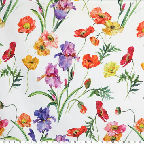 IC012 Poplin 100% Cotton Fabric White / Mlt Barbara Softened