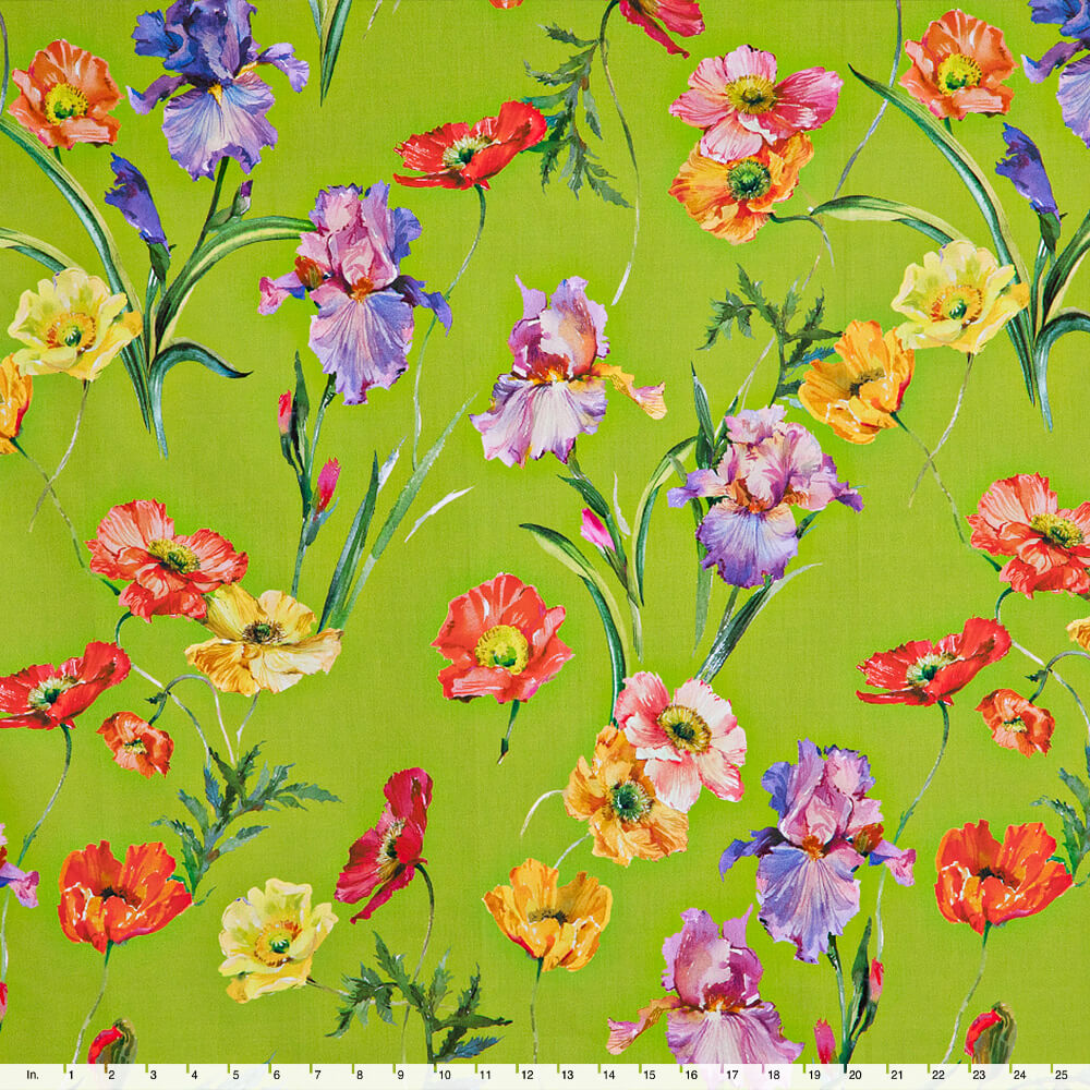 IC012 Poplin 100% Cotton Fabric Bright Chartreuse / Mlt Barbara Softened