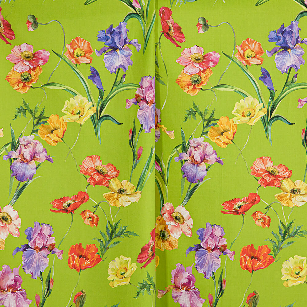 IC012 Poplin 100% Cotton Fabric Bright Chartreuse / Mlt Barbara Softened