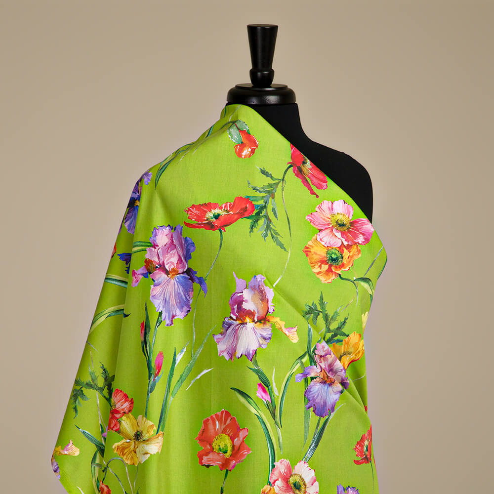 IC012 Poplin 100% Cotton Fabric Bright Chartreuse / Mlt Barbara Softened