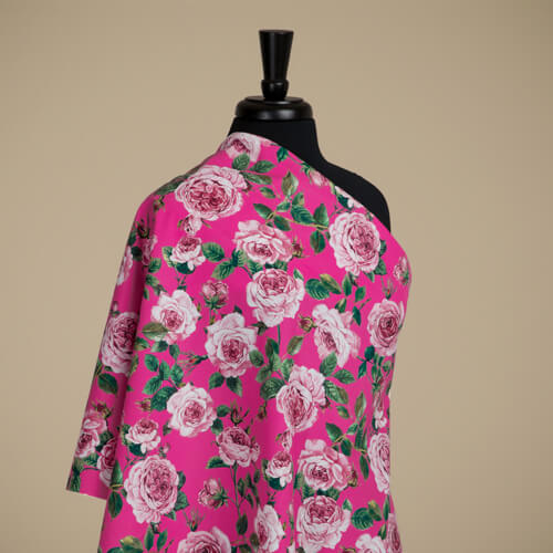 IC012 Poplin 100% Cotton Fabric Raspberry Rose / Mlt Susan Softened