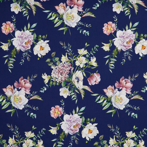 IC012 Poplin True Navy / Mlt Amelia 100% Cotton Wholesale Fabric by the Bolt