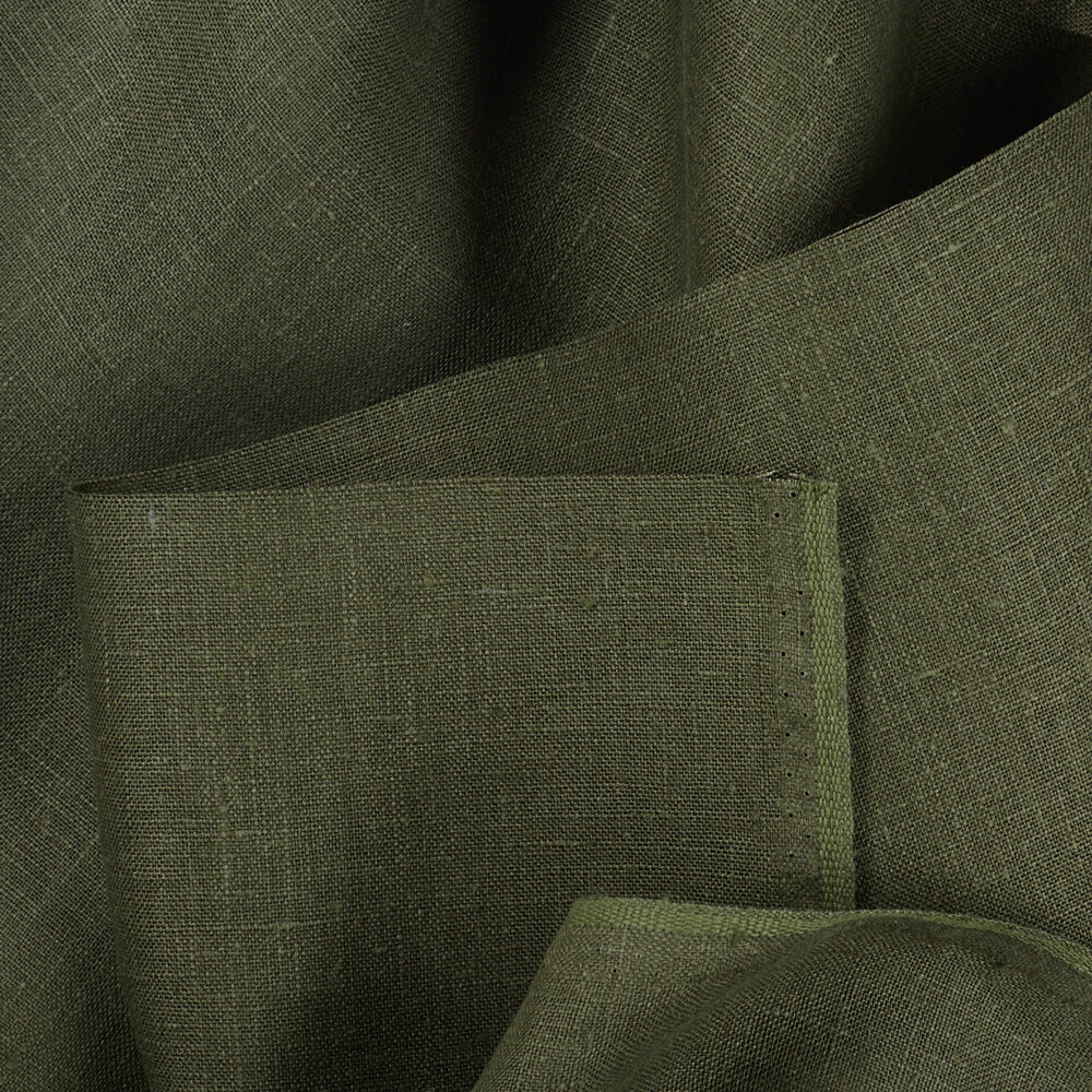 4C22 Rustic  100% Linen Fabric Moss Fs Premier Finish
