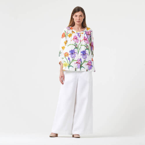 IC012 Poplin 100% Cotton Fabric White / Mlt Barbara Softened