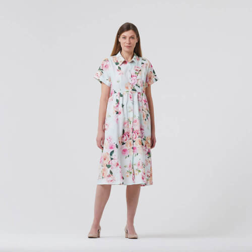 IC012 Poplin 100% Cotton Fabric Pale Aqua / Mlt Patricia Softened