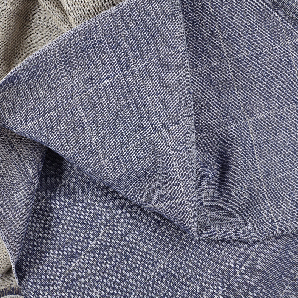 IS046Cobalt / Natural - Henri 73% Linen / 27% Cotton Fabric