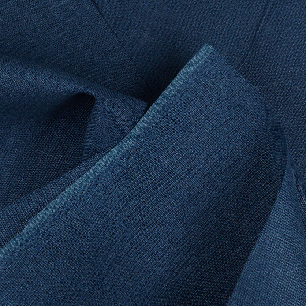 4C22 Rustic  Blue Ink 100% Linen Fabric