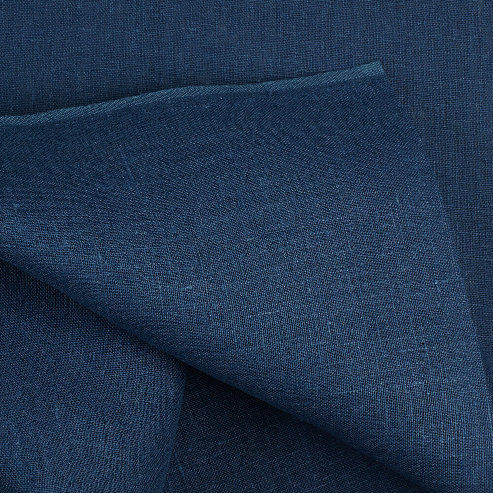 4C22 Rustic  100% Linen Fabric Blue Ink Softened