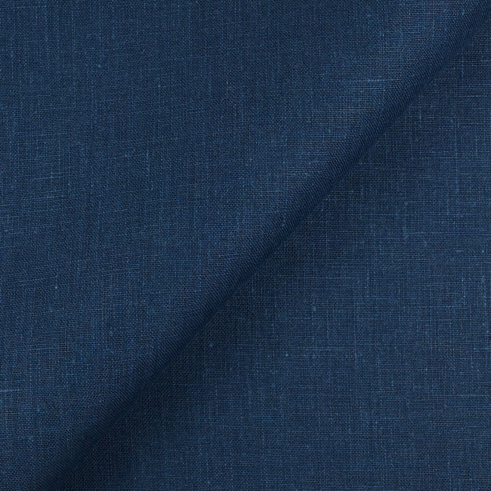 4C22 Rustic  100% Linen Fabric Blue Ink Softened