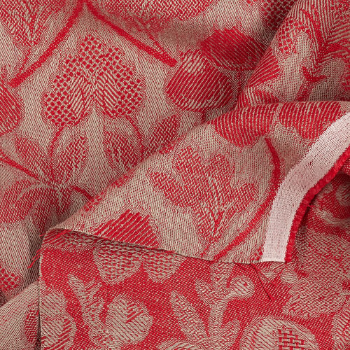 Fabric IL098 Jacquard 100% Linen Fabric Natural / Crimson