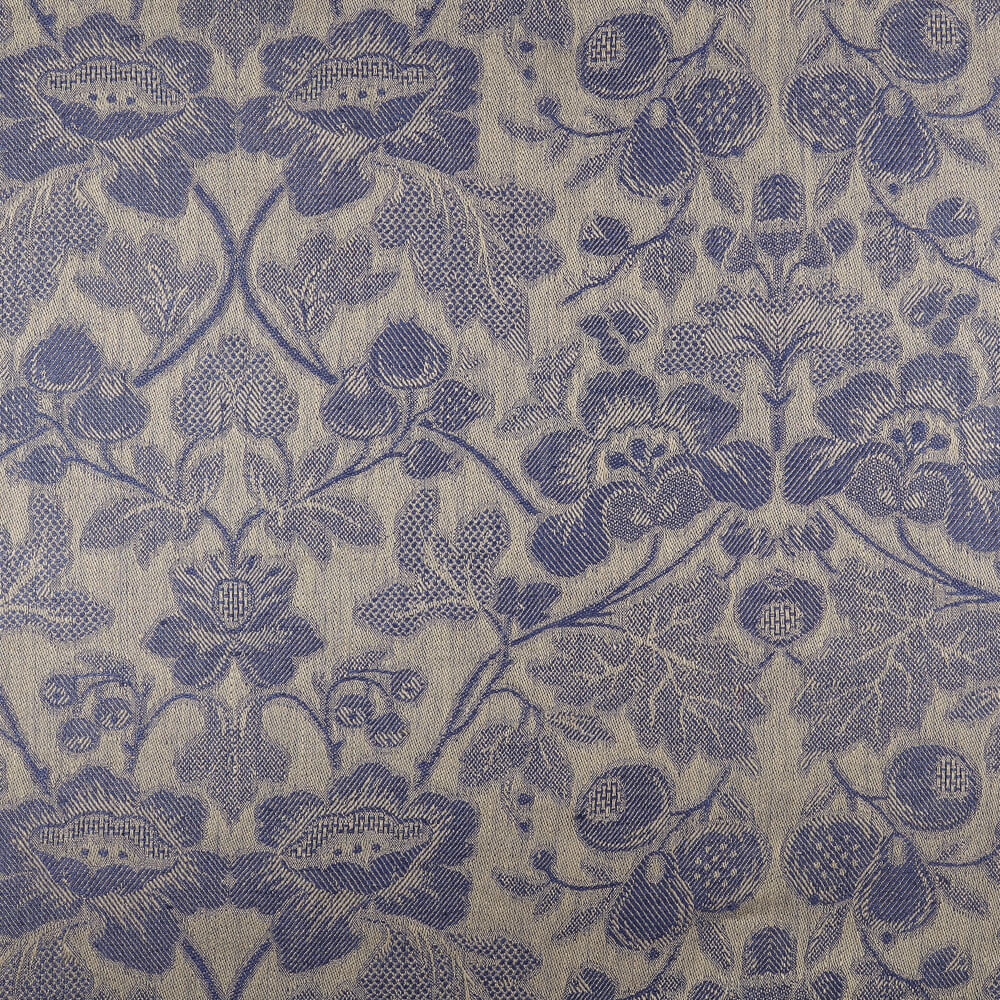 IL098 Jacquard Natural / Insignia Blue - Loire 100% Linen Fabric