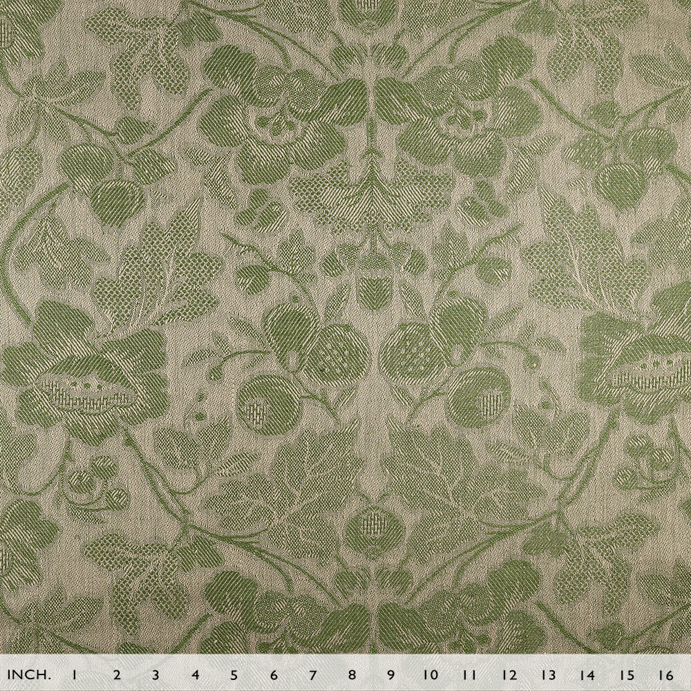 IL098 Jacquard 100% Linen Fabric Natural / Evergreen - Loire Fs Signature Finish