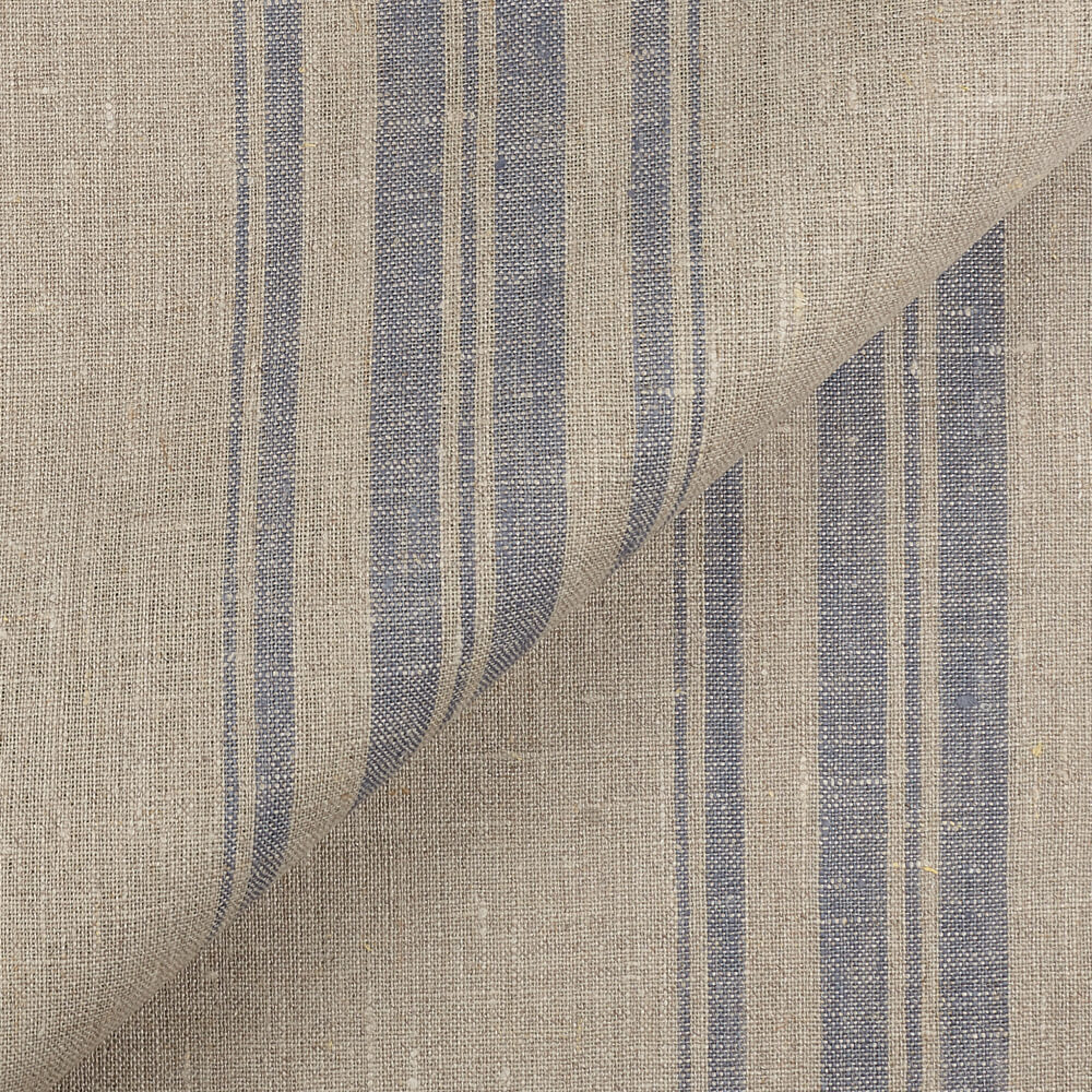 IL084 Narrow Width Natural / Blue Mirage - Remy 100% Linen Fabric