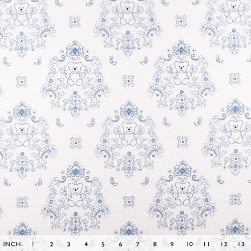 IC008 Muslin 100% Cotton Fabric White / Blue Teddy Bear Softened