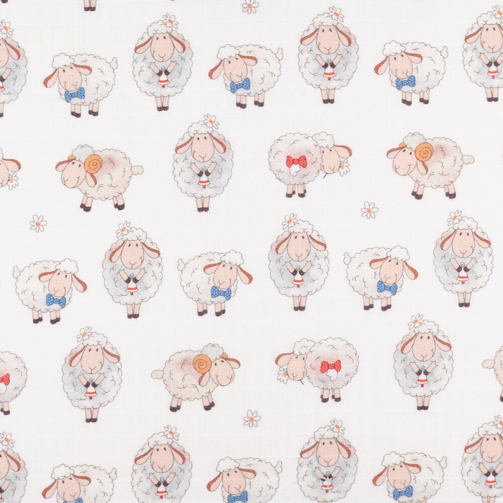 IC008 Muslin White / Mlt Soft Sheep 100% Cotton Fabric