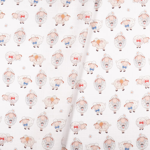 IC008 Muslin 100% Cotton Fabric White / Mlt Soft Sheep Softened