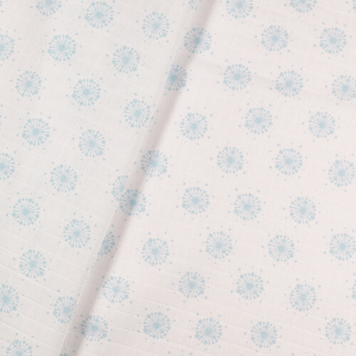 IC008 Muslin 100% Cotton Fabric White / Blue Dandelion Softened