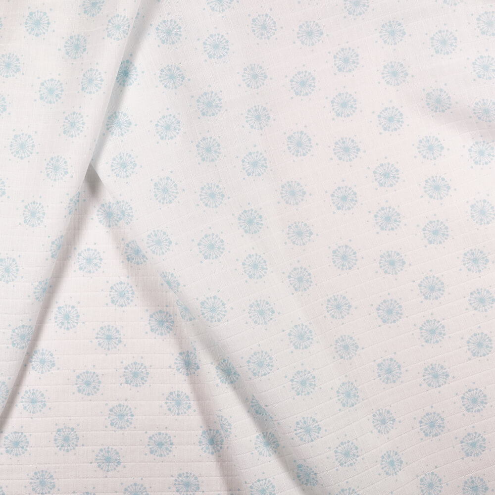 Fabric Ic008 Muslin 100% Cotton Fabric White   Blue Dandelion Softened