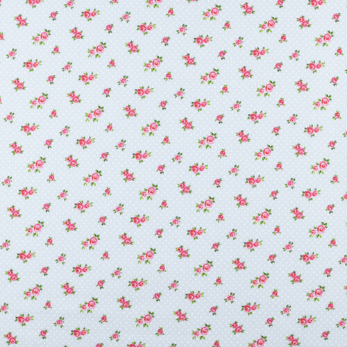 IC005 Percale Blue / Mlt Baby Roses 100% Cotton Wholesale Fabric by the Bolt