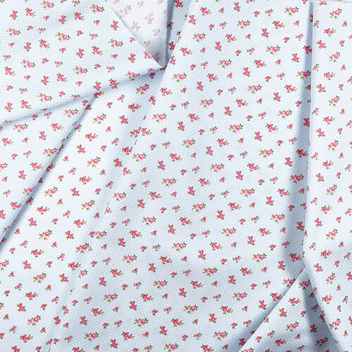 IC005 Percale 100% Cotton Fabric Blue / Mlt Baby Roses Softened