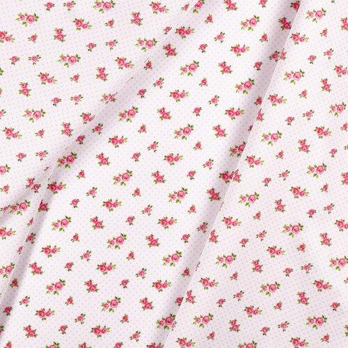 Fabric IC005 Percale 100% Cotton Fabric White / Mlt Baby Roses Softened