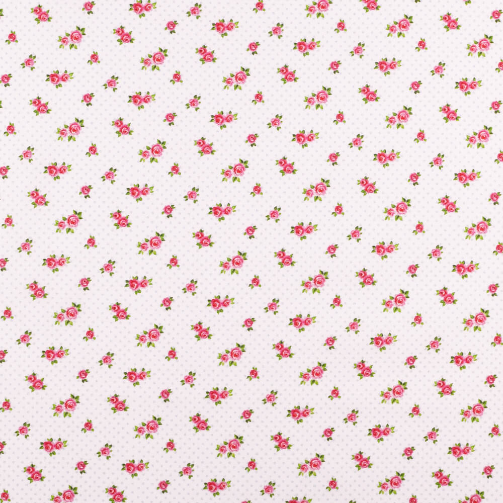 IC005 Percale White / Mlt Baby Roses 100% Cotton Fabric