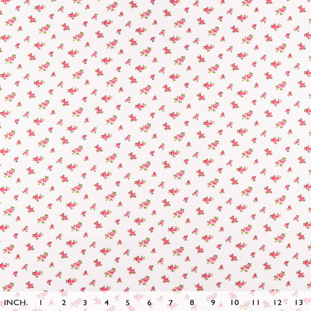 IC005 Percale 100% Cotton Fabric White / Mlt Baby Roses Softened